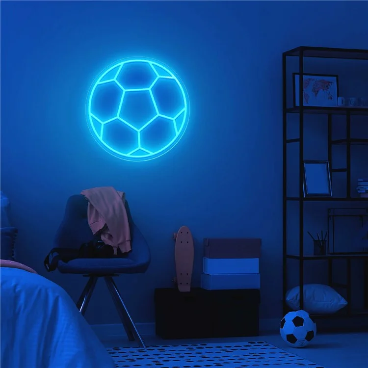 Неоновая LED-вывеска в виде футбольного мяча для декора стен, работающая от USB, спортивный атмосферный светильник, 32x32 см