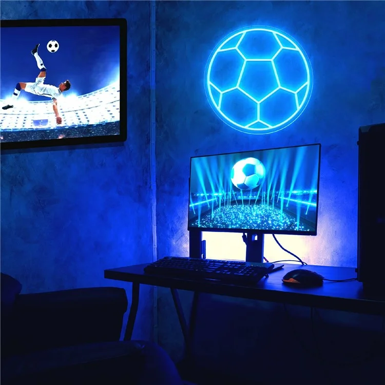 Неоновая LED-вывеска в виде футбольного мяча для декора стен, работающая от USB, спортивный атмосферный светильник, 32x32 см
