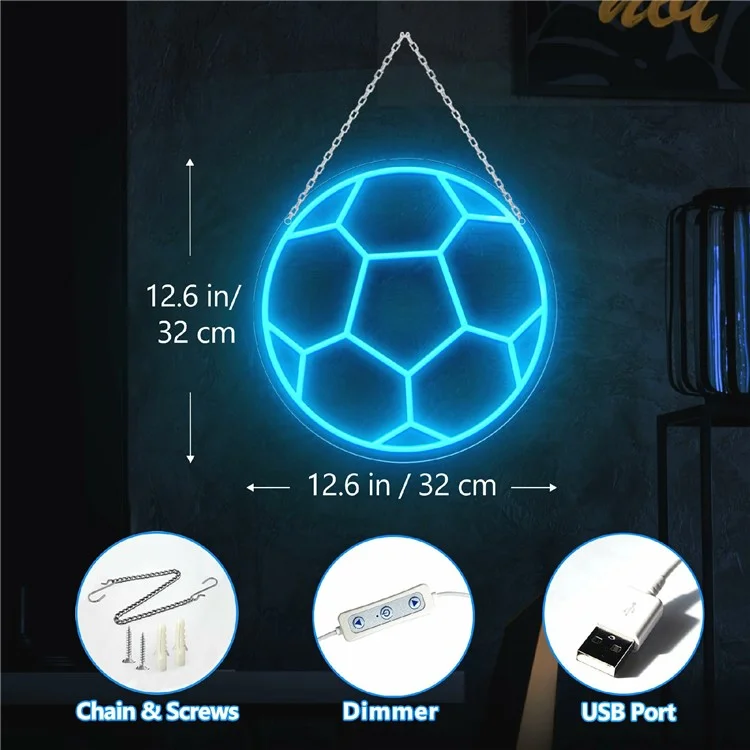 Неоновая LED-вывеска в виде футбольного мяча для декора стен, работающая от USB, спортивный атмосферный светильник, 32x32 см