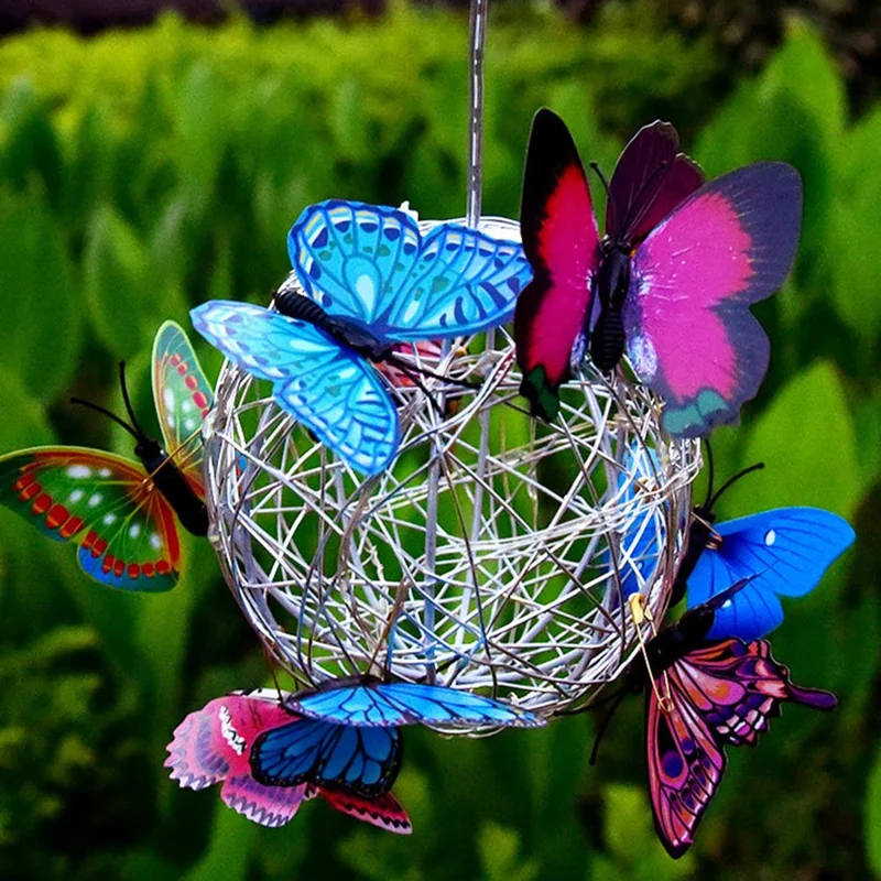 Piccola Luce Solare Decorativa a Forma di Farfalla Rotonda per Giardino - Lampada Sospesa Impermeabile con Luce Colorata