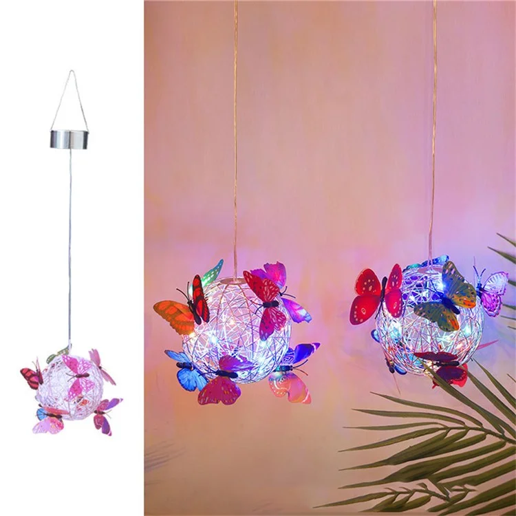 Large Butterfly Round Ball Light Decorative Solar Hanging Garden Light Waterproof Hanging Lamp - Colorful Light