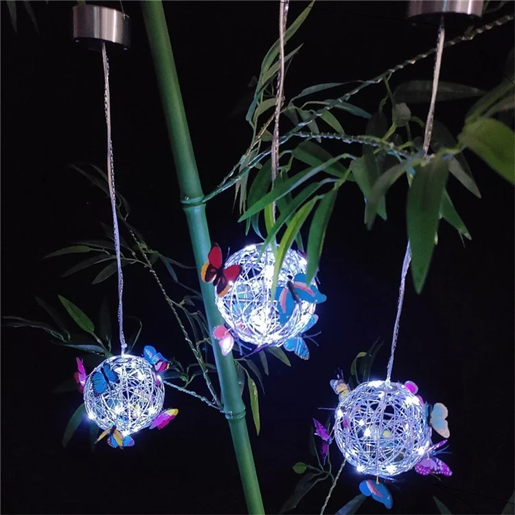 Large Butterfly Round Ball Light Decorative Solar Hanging Garden Light Waterproof Hanging Lamp - Colorful Light