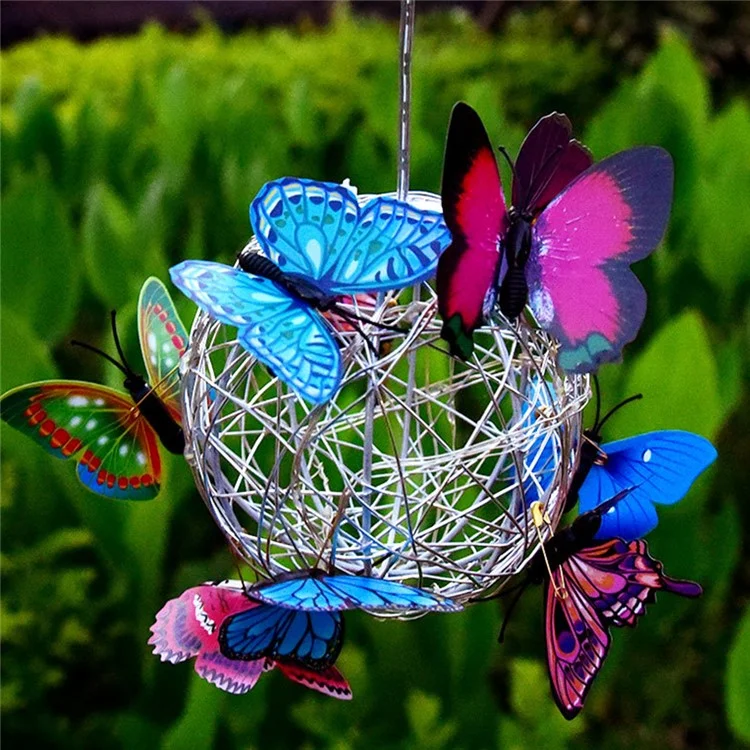 Large Butterfly Round Ball Light Decorative Solar Hanging Garden Light Waterproof Hanging Lamp - Colorful Light