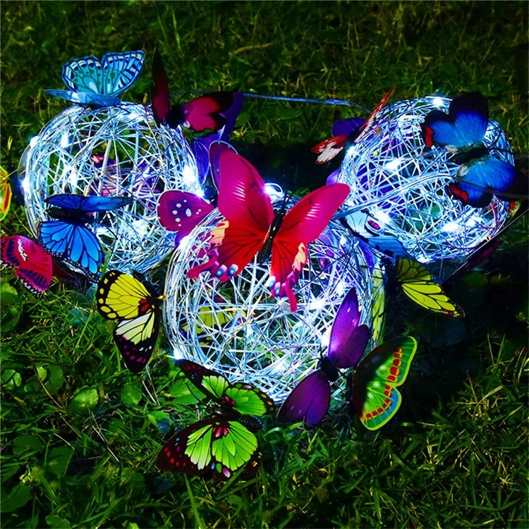 Large Butterfly Round Ball Light Decorative Solar Hanging Garden Light Waterproof Hanging Lamp - Colorful Light