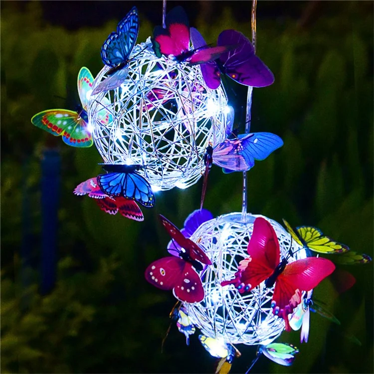 Large Butterfly Round Ball Light Decorative Solar Hanging Garden Light Waterproof Hanging Lamp - Colorful Light