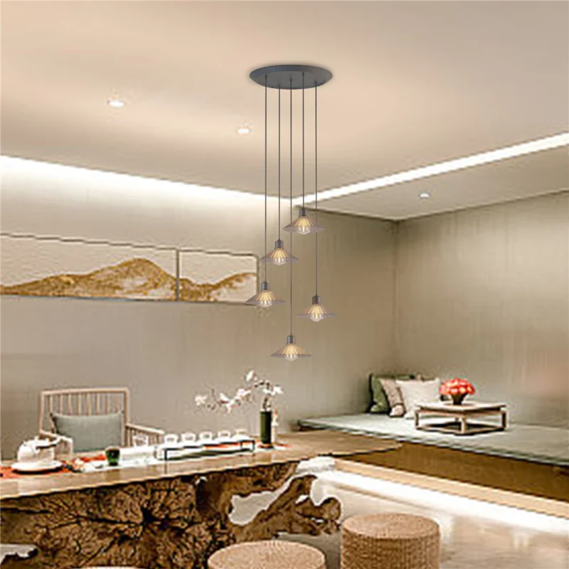 Modern Ceiling Light for Dining Room Round Plate Adjustable Length Restaurant Chandelier LED Pendant Lamp