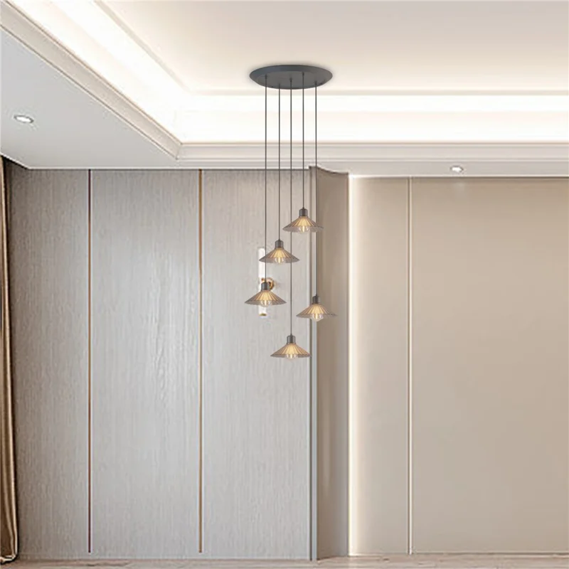 Modern Ceiling Light for Dining Room Round Plate Adjustable Length Restaurant Chandelier LED Pendant Lamp
