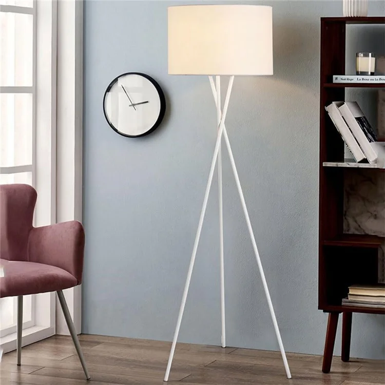 Lâmpada de piso tripé de 220V Luz de pé moderna com abajur de tecido para sala de estar / quarto Lâmpada de leitura (plugue da UE) - Branco