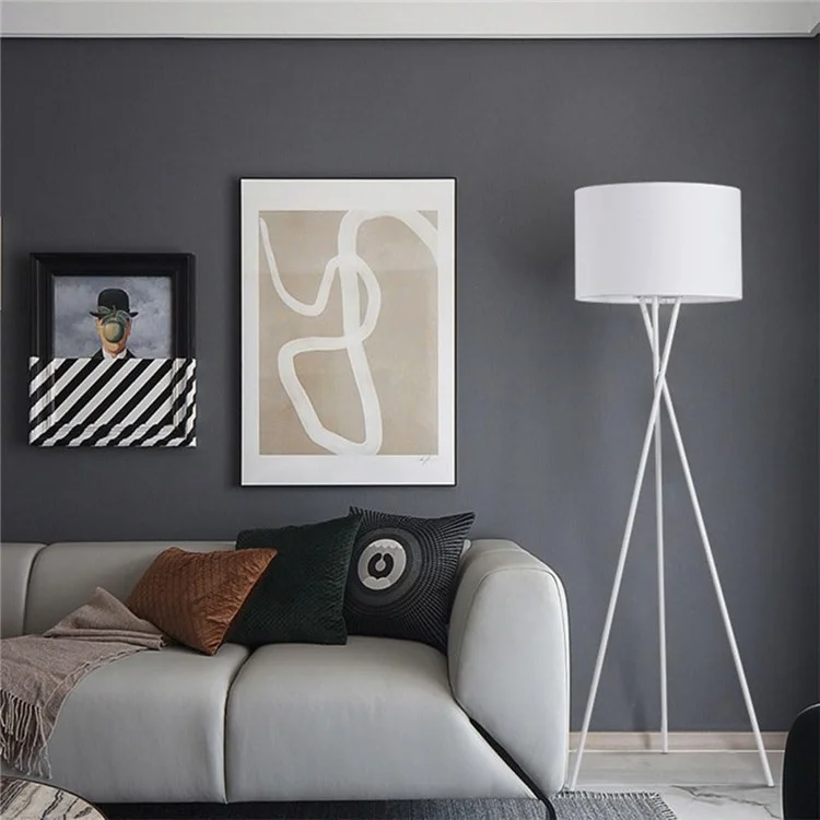 Lâmpada de piso tripé de 220V Luz de pé moderna com abajur de tecido para sala de estar / quarto Lâmpada de leitura (plugue da UE) - Branco