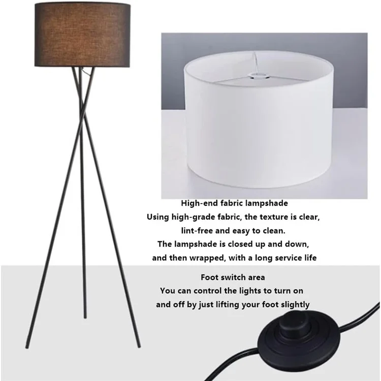 Lâmpada de piso tripé de 220V Luz de pé moderna com abajur de tecido para sala de estar / quarto Lâmpada de leitura (plugue da UE) - Branco