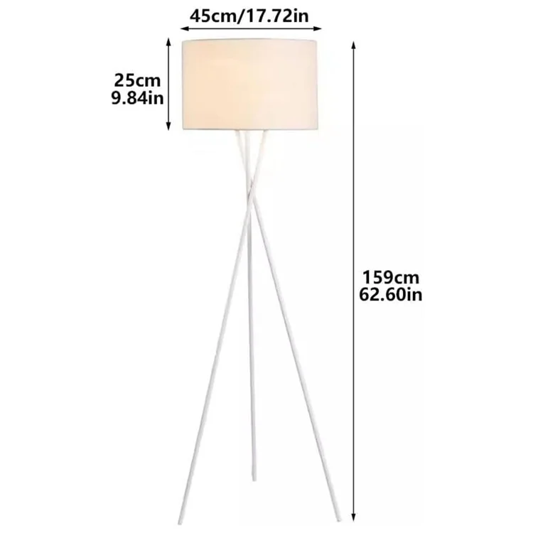 Lâmpada de piso tripé de 220V Luz de pé moderna com abajur de tecido para sala de estar / quarto Lâmpada de leitura (plugue da UE) - Branco