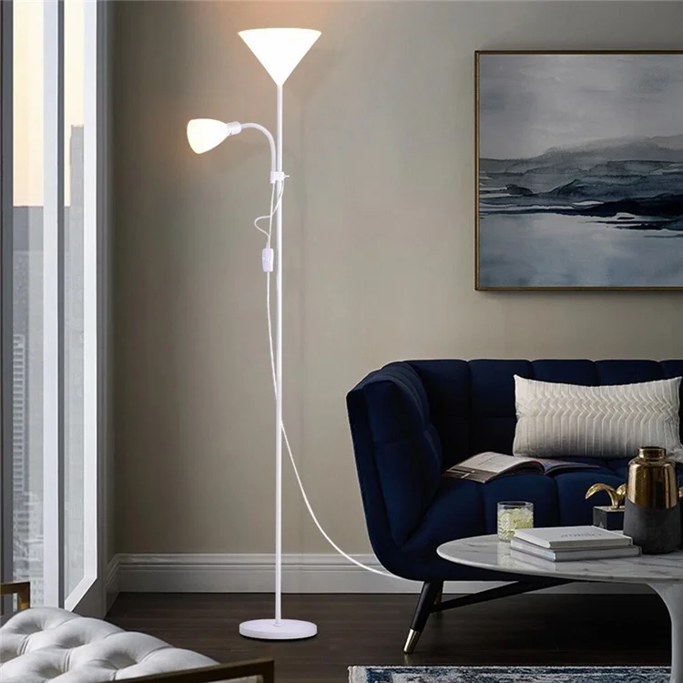Luminária de Piso de Dupla Cabeça 220V para Sala de Estar, Quarto, Cabeceira e Sofá - Luz Clássica em Pé com Ângulo Ajustável (Plugue EU) - Branca