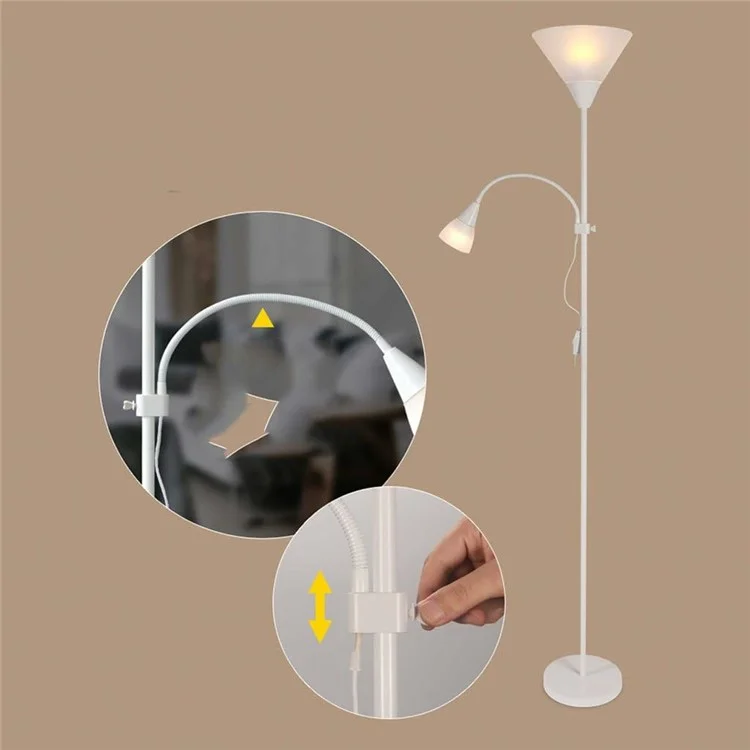 Luminária de Piso de Dupla Cabeça 220V para Sala de Estar, Quarto, Cabeceira e Sofá - Luz Clássica em Pé com Ângulo Ajustável (Plugue EU) - Branca