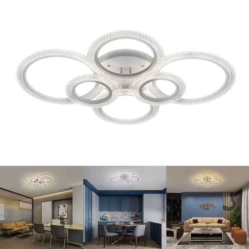 6 Rings Modern LED Ceiling Light for Living Room Dimmable Remote Control Chandelier Lamp