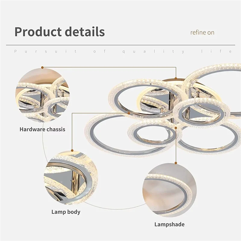 6 Rings Modern LED Ceiling Light for Living Room Dimmable Remote Control Chandelier Lamp