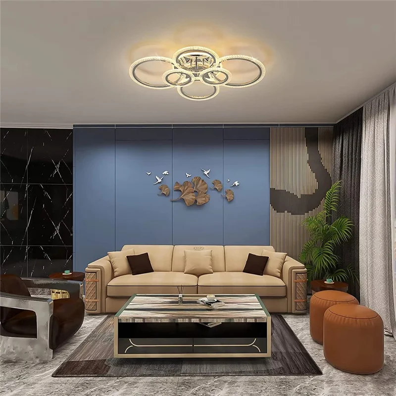 6 Rings Modern LED Ceiling Light for Living Room Dimmable Remote Control Chandelier Lamp