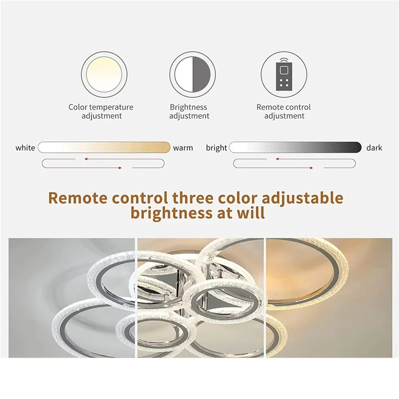 6 Rings Modern LED Ceiling Light for Living Room Dimmable Remote Control Chandelier Lamp