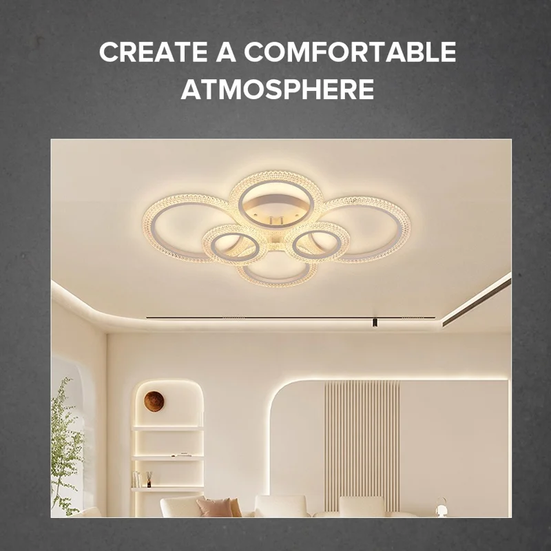 6 Rings Modern LED Ceiling Light for Living Room Dimmable Remote Control Chandelier Lamp