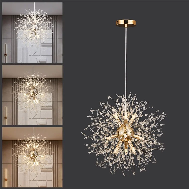Luminária Pendente Candelabro de Dente-de-Leão Nórdico com Controle Remoto para Sala de Estar, Quarto e Sala de Jantar - Dourado