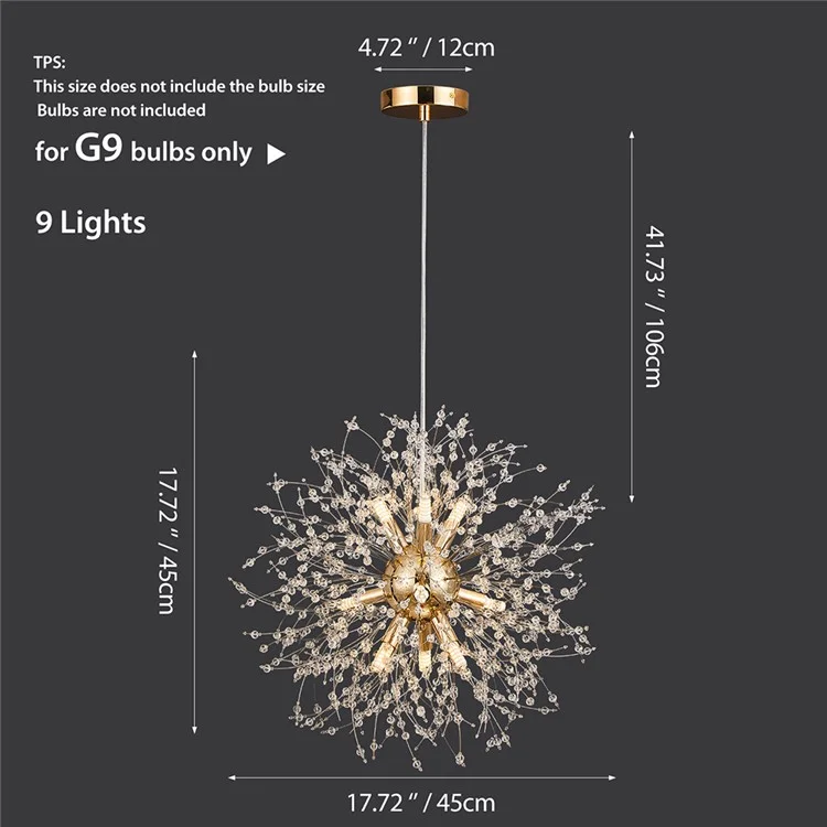 Luminária Pendente Candelabro de Dente-de-Leão Nórdico com Controle Remoto para Sala de Estar, Quarto e Sala de Jantar - Dourado