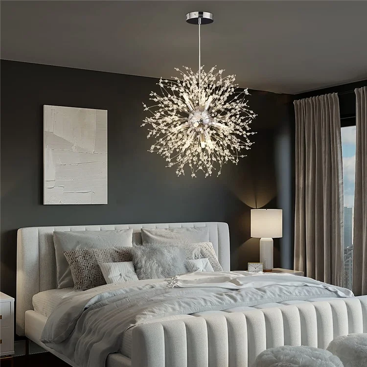 Luminária Pendente Candelabro de Dente-de-Leão Nórdico com Controle Remoto para Sala de Estar, Quarto e Sala de Jantar - Dourado