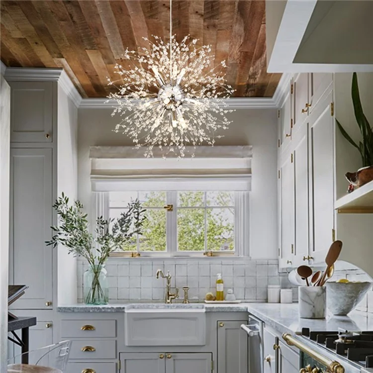 Luminária Pendente Candelabro de Dente-de-Leão Nórdico com Controle Remoto para Sala de Estar, Quarto e Sala de Jantar - Dourado