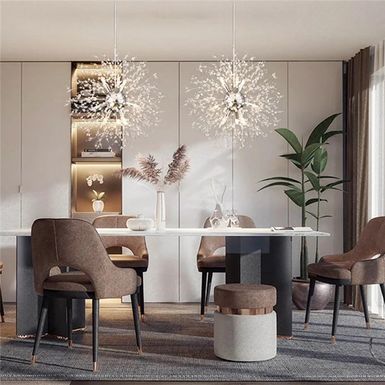 Luminária Pendente Candelabro de Dente-de-Leão Nórdico com Controle Remoto para Sala de Estar, Quarto e Sala de Jantar - Dourado