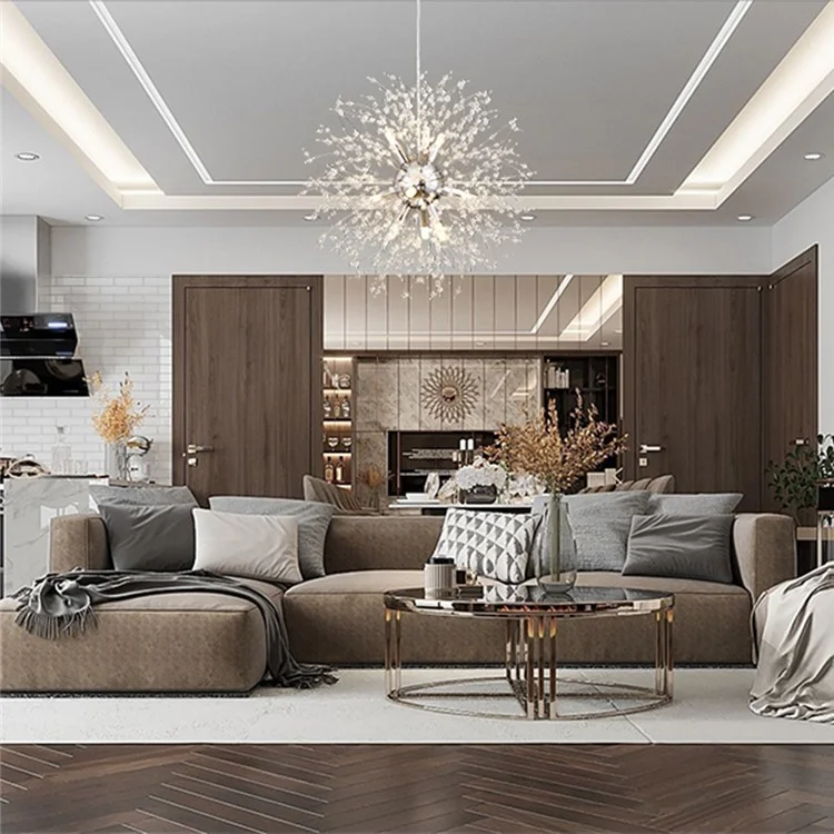 Luminária Pendente Candelabro de Dente-de-Leão Nórdico com Controle Remoto para Sala de Estar, Quarto e Sala de Jantar - Dourado