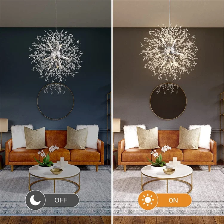Luminária Pendente Candelabro de Dente-de-Leão Nórdico com Controle Remoto para Sala de Estar, Quarto e Sala de Jantar - Dourado