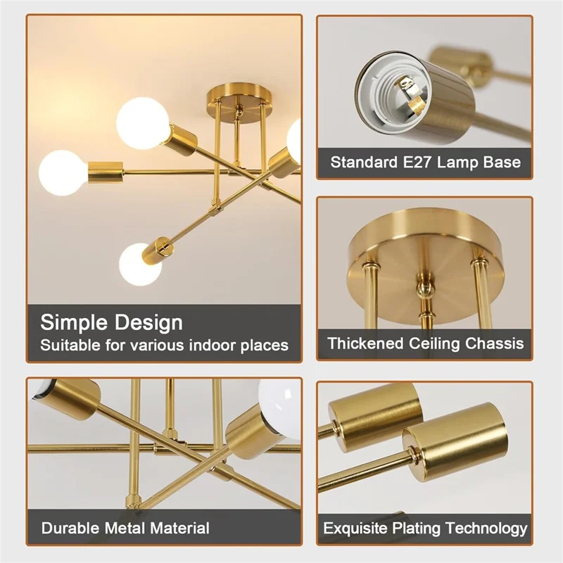 Modern Molecular Ceiling Light for Living Room Bedroom Dining Room LED Dimmable Lamp - Gold