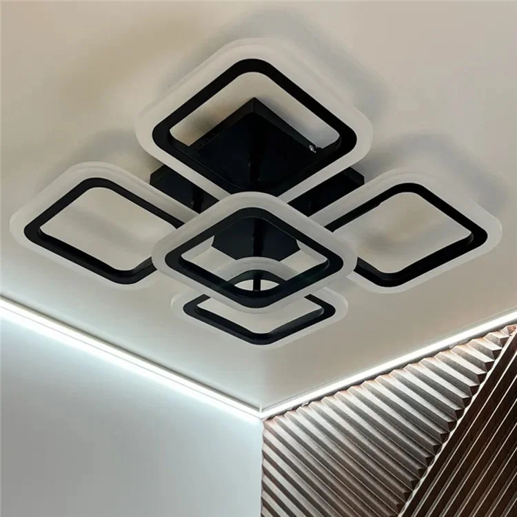 Luminária de Teto LED Quadrada Moderna Regulável para Sala de Estar e Jantar com Controle Remoto - Preto