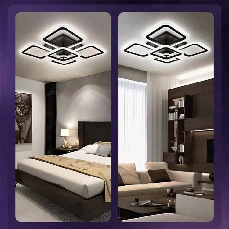 Luminária de Teto LED Quadrada Moderna Regulável para Sala de Estar e Jantar com Controle Remoto - Preto