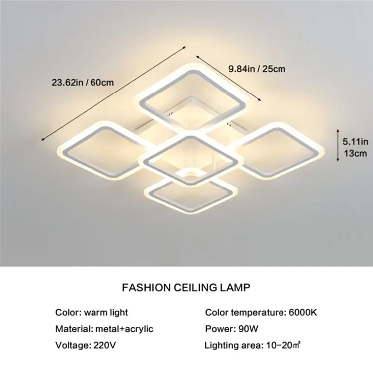 Luminária de Teto LED Quadrada Moderna Regulável para Sala de Estar e Jantar com Controle Remoto - Preto