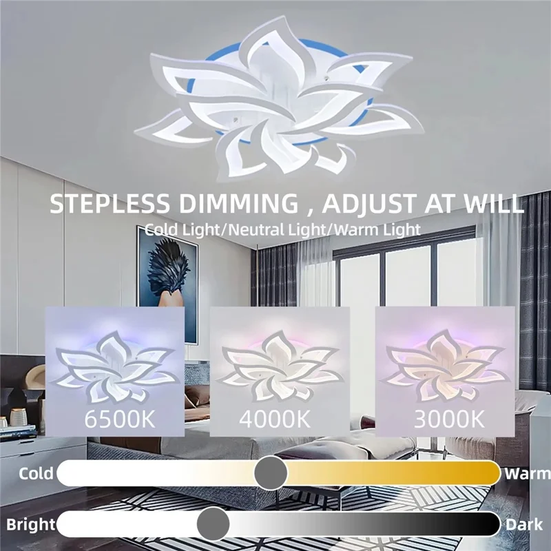 10 Heads Lily Flower Modern Chandelier LED Ceiling Light with Remote for Living Room Bedroom