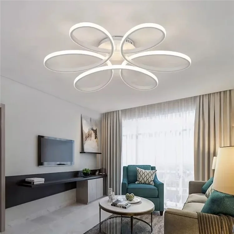 Petal Design Modern LED Ceiling Light Dimmable Remote Control Chandelier Lamp for Living Room Bedroom - White