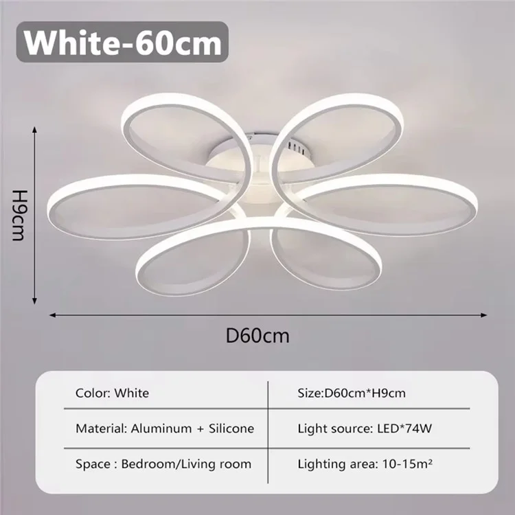 Petal Design Modern LED Ceiling Light Dimmable Remote Control Chandelier Lamp for Living Room Bedroom - White