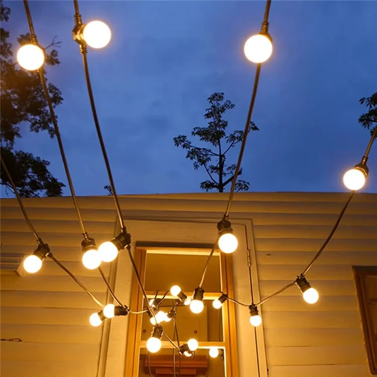 Luces de cadena LED solares G50 de 10m con 20 bombillas, impermeables para exteriores, lámpara de jardín con mando a distancia - Bombilla blanco lechoso