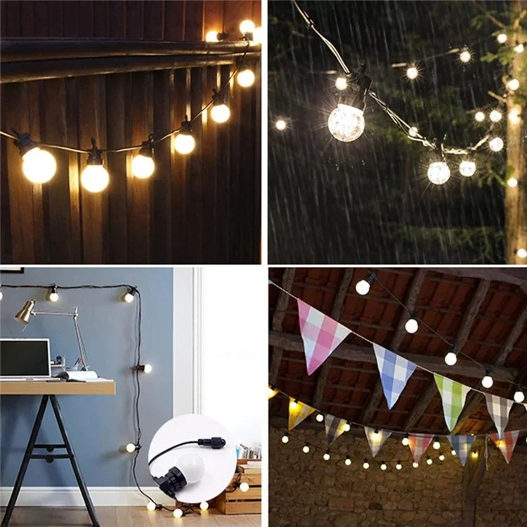Luces de cadena LED solares G50 de 10m con 20 bombillas, impermeables para exteriores, lámpara de jardín con mando a distancia - Bombilla blanco lechoso