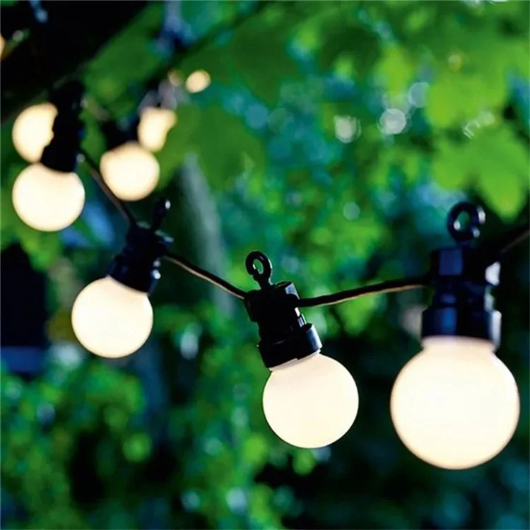 Luces de cadena LED solares G50 de 10m con 20 bombillas, impermeables para exteriores, lámpara de jardín con mando a distancia - Bombilla blanco lechoso