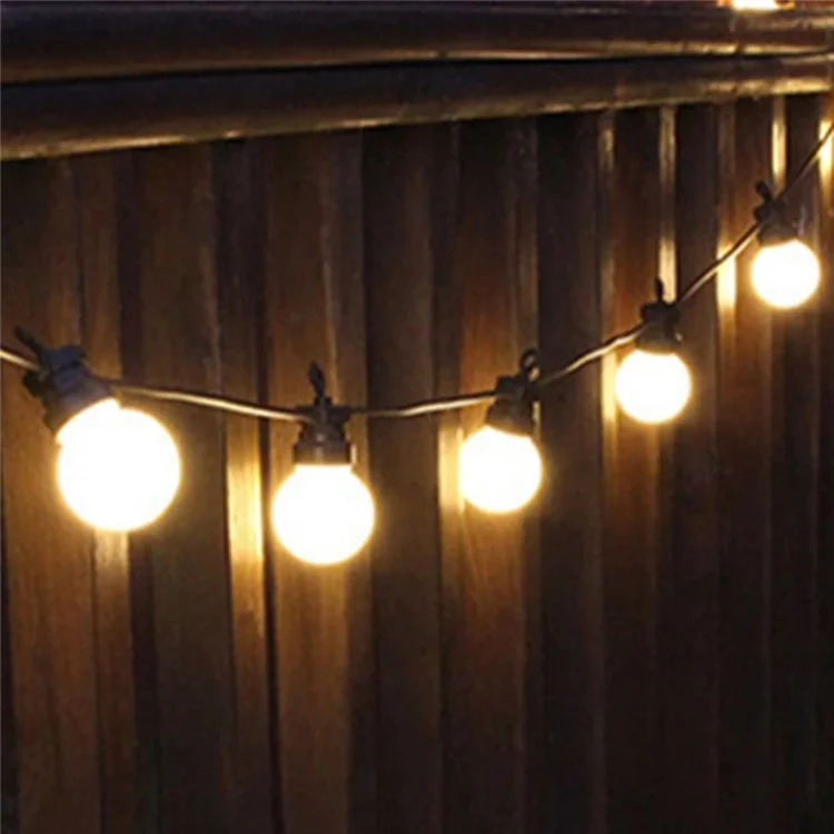 Luces de cadena LED solares G50 de 10m con 20 bombillas, impermeables para exteriores, lámpara de jardín con mando a distancia - Bombilla blanco lechoso