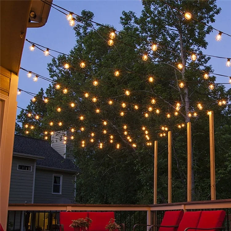 Luces de cadena LED solares G50 de 10m con 20 bombillas, impermeables para exteriores, lámpara de jardín con mando a distancia - Bombilla blanco lechoso
