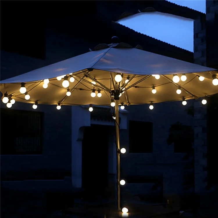Luces de cadena LED solares G50 de 10m con 20 bombillas, impermeables para exteriores, lámpara de jardín con mando a distancia - Bombilla blanco lechoso