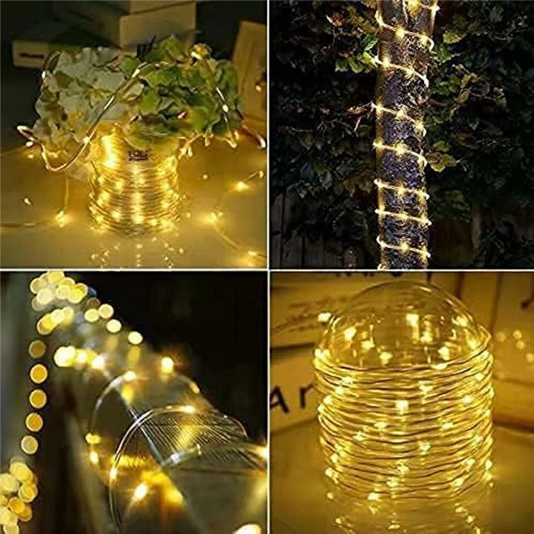 22m 200 LED 8 Modes Solar String Light PVC Copper Wire Holiday Decorative Lamp with Remote Control - Warm Color