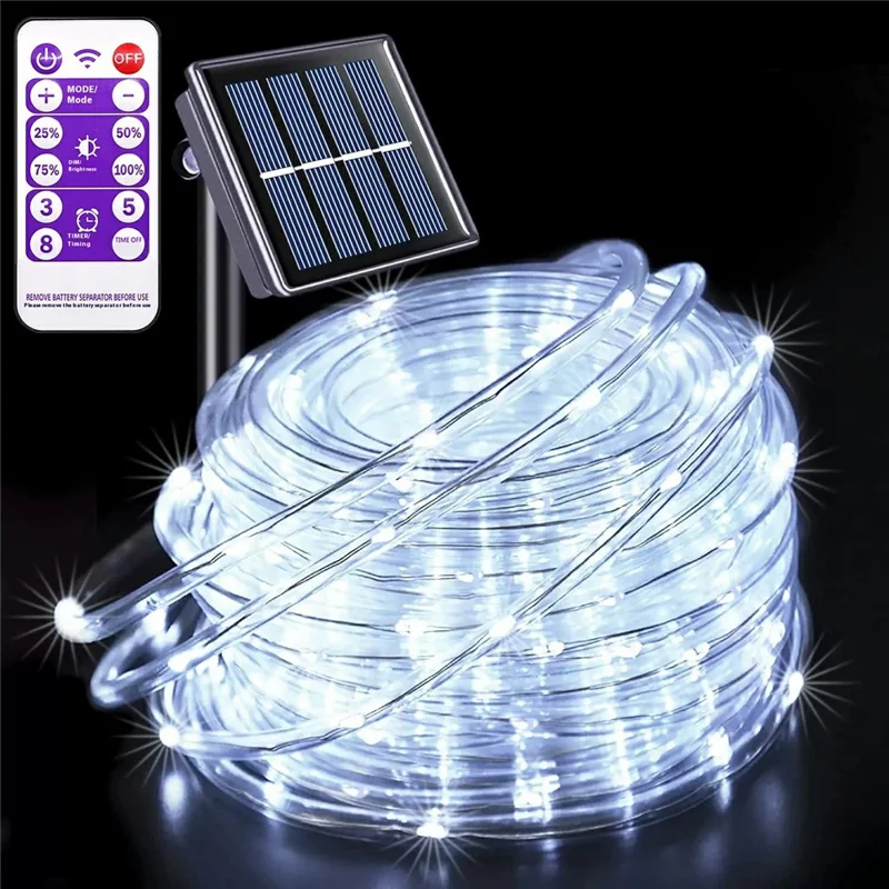 22m 200 LED 8 Modes Solar String Light PVC Copper Wire Holiday Decorative Lamp with Remote Control - White