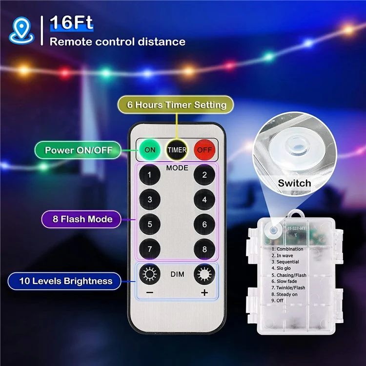 7m 50 LED Remote Control PVC Copper Wire LED String Light with Empty Battery Box Garden Decoration - Warm Color