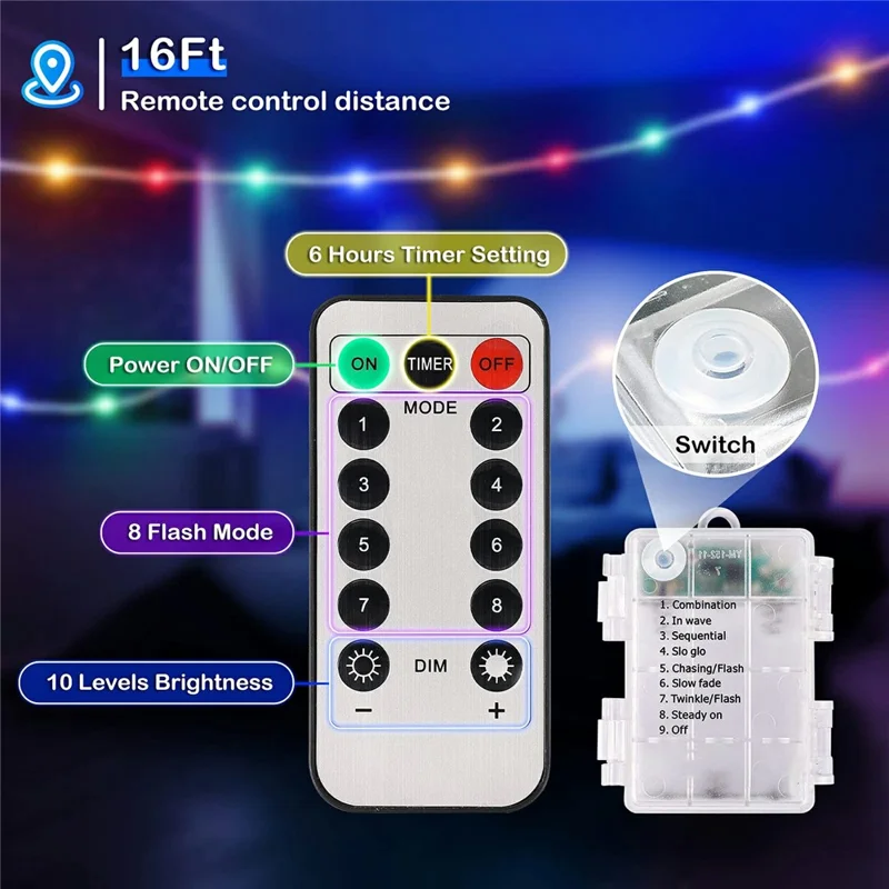 32m 300 LED Remote Control PVC Copper Wire LED String Light with Empty Battery Box Garden Decoration - Multi-color