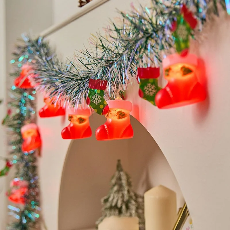 2m 10 Lights Romantic Ribbon String Light for Christmas Party Battery Operated Ambient Lamp - Christmas Socks