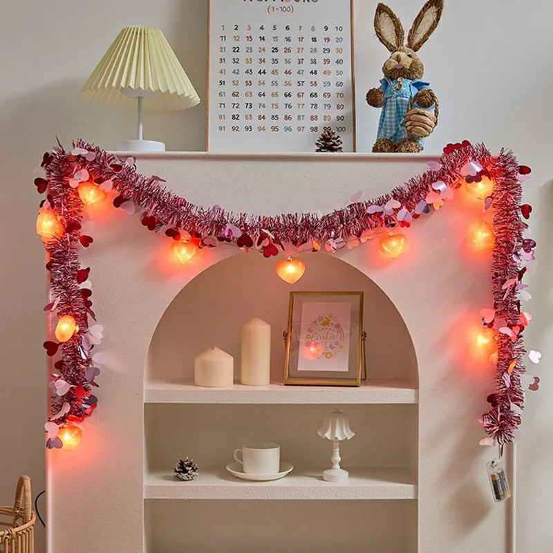 4m 20 Lights Romantic Ribbon String Light for Christmas Party Battery Operated Ambient Lamp - Heart