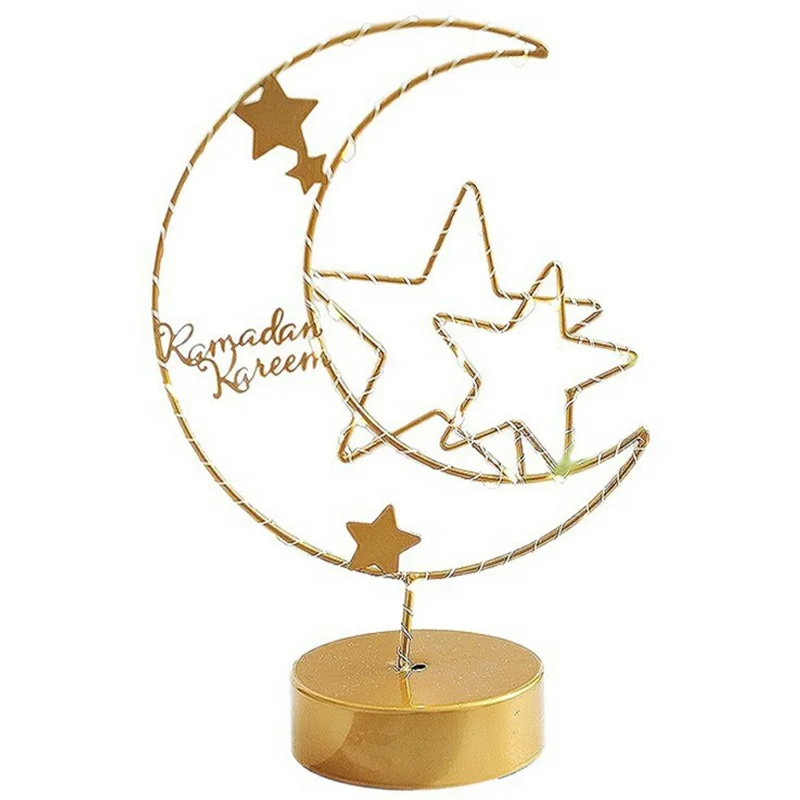 Creative Moon Shape Iron Art Table Lamp Battery Powered Copper Wire Night Light Bedroom Decor - Moon and Star