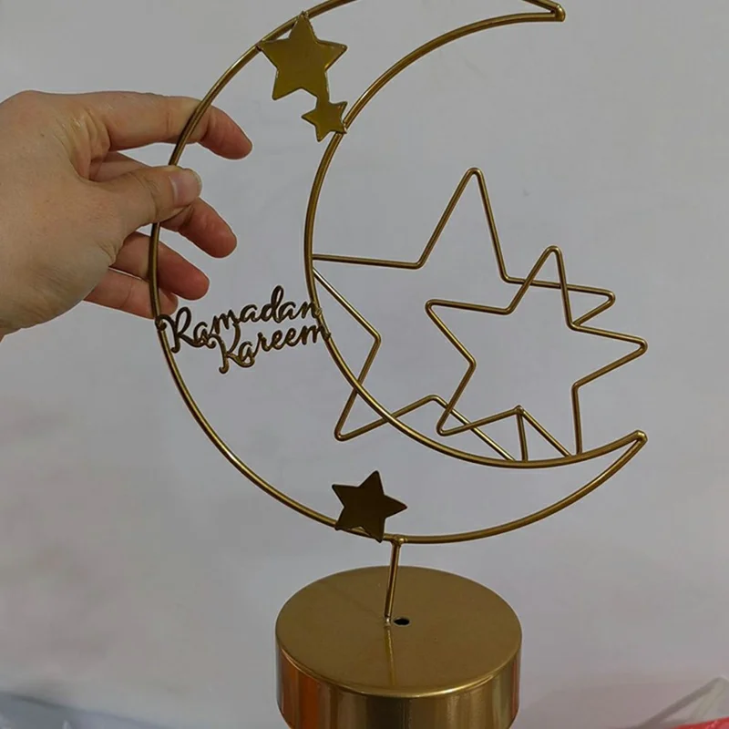 Creative Moon Shape Iron Art Table Lamp Battery Powered Copper Wire Night Light Bedroom Decor - Moon and Star